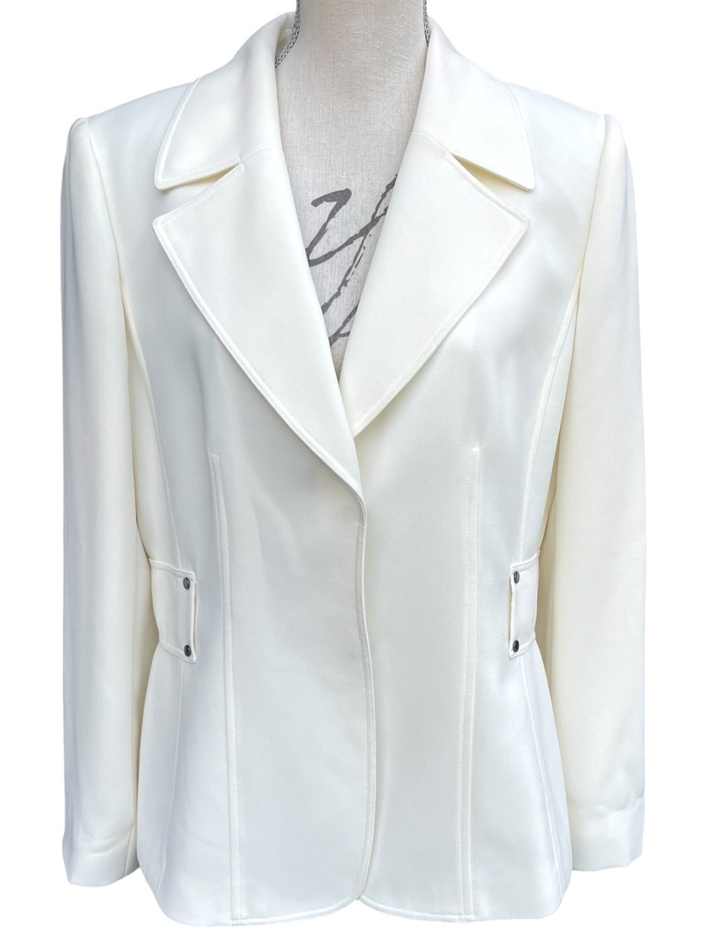 Tahari ASL Ivory Tailored Structured Peak Lapel Side Tab Jacket Blazer (12)